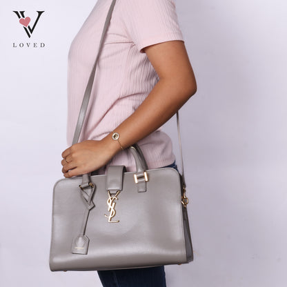 Grey Calfskin Leather Baby Monogram Cabas Bag