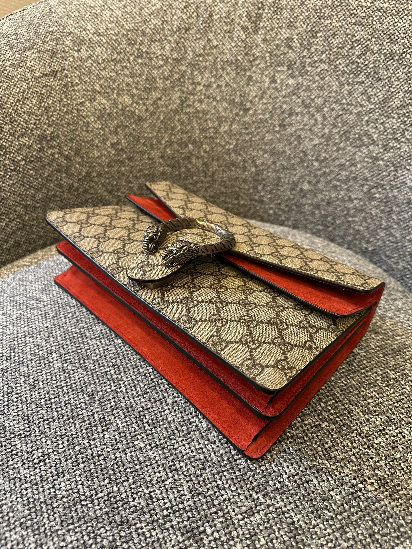 Gucci Dionysus Shoulder Bag in GG Supreme Canvas with Red Suede