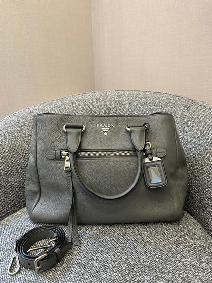 Vitello Phenix Leather Convertible Bag in Gray