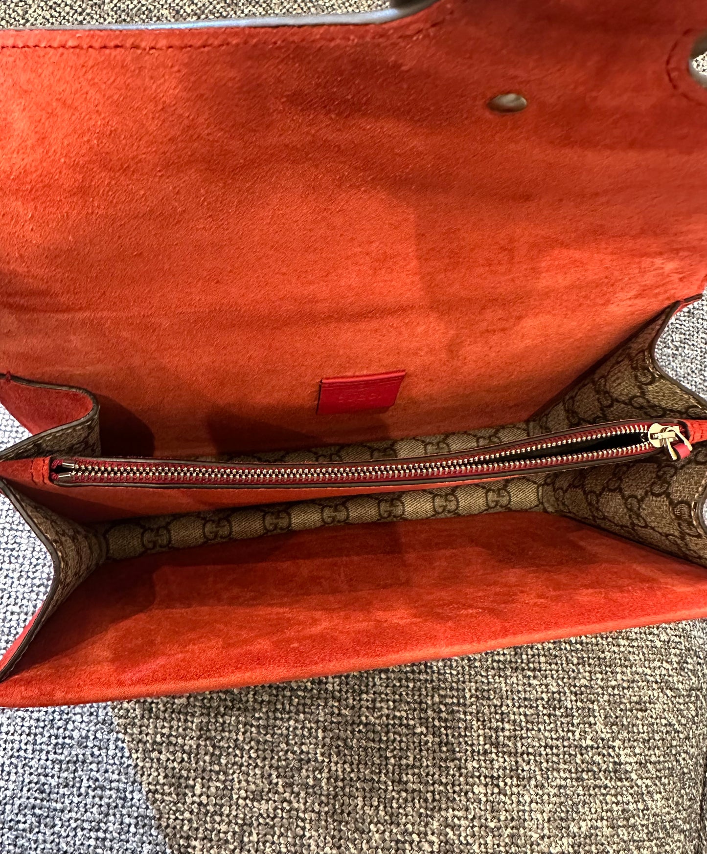 Gucci Dionysus Shoulder Bag in GG Supreme Canvas with Red Suede