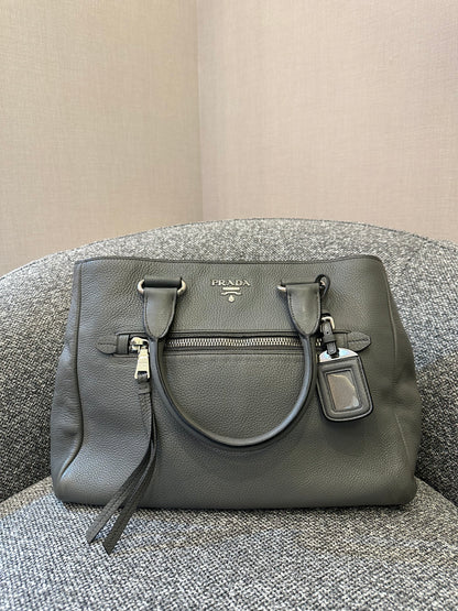 Vitello Phenix Leather Convertible Bag in Gray