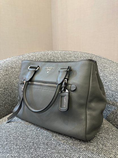 Vitello Phenix Leather Convertible Bag in Gray
