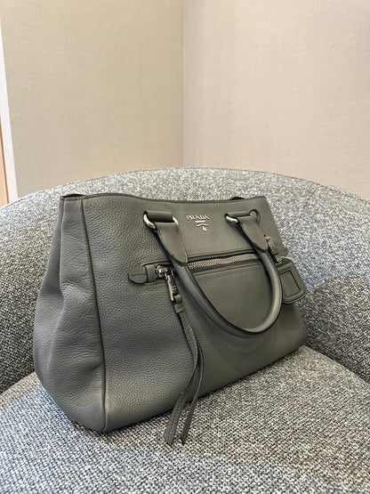 Vitello Phenix Leather Convertible Bag in Gray