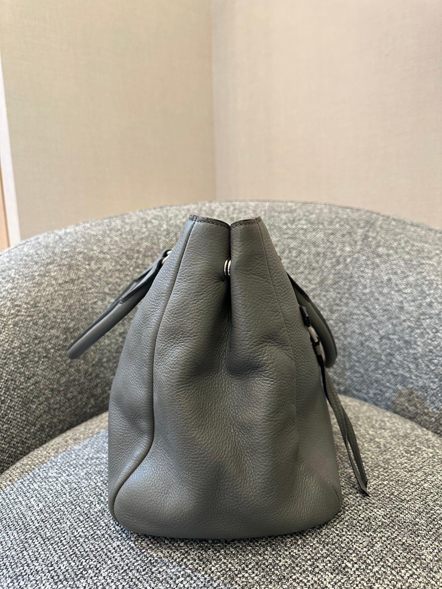 Vitello Phenix Leather Convertible Bag in Gray