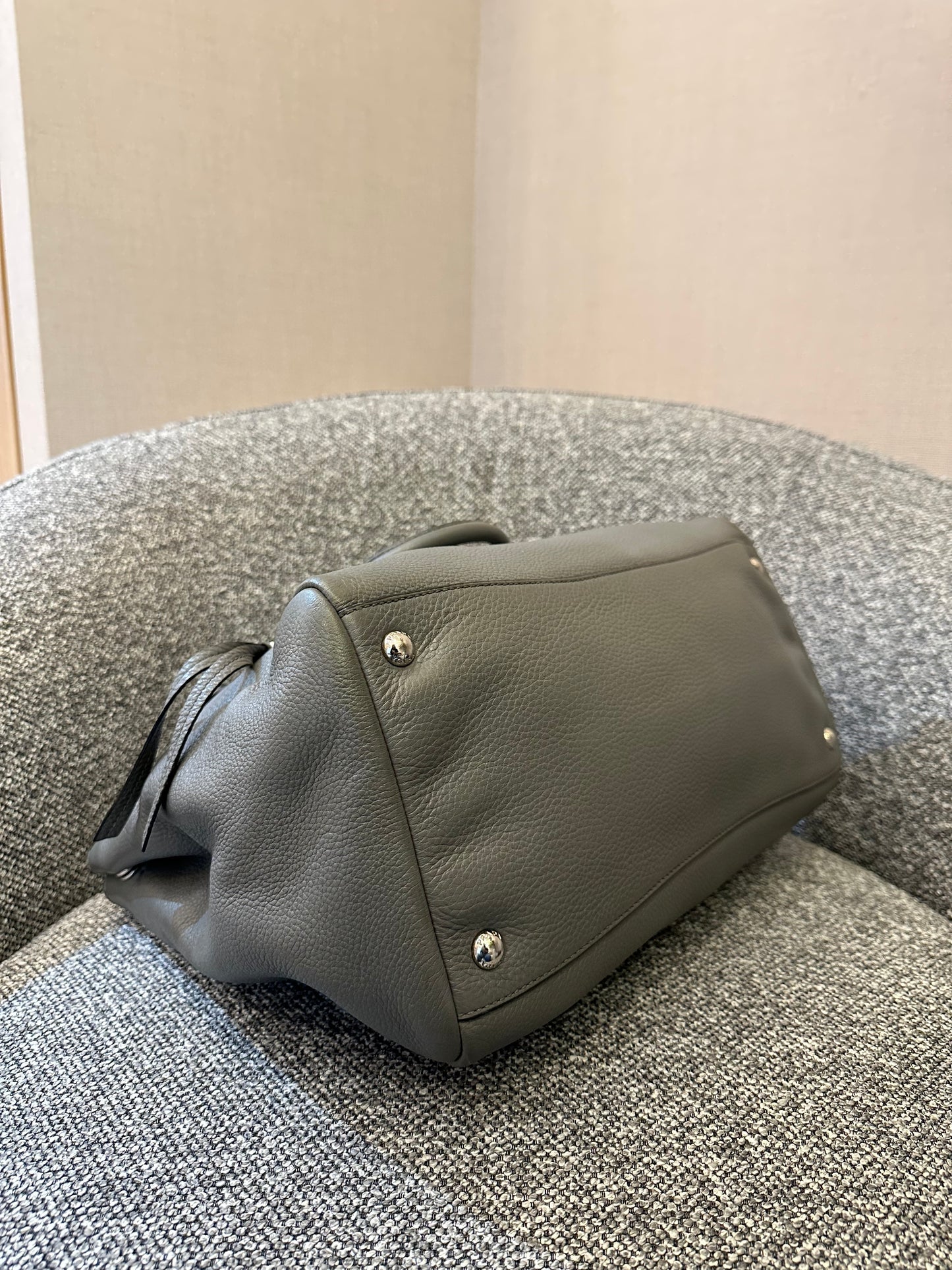 Vitello Phenix Leather Convertible Bag in Gray