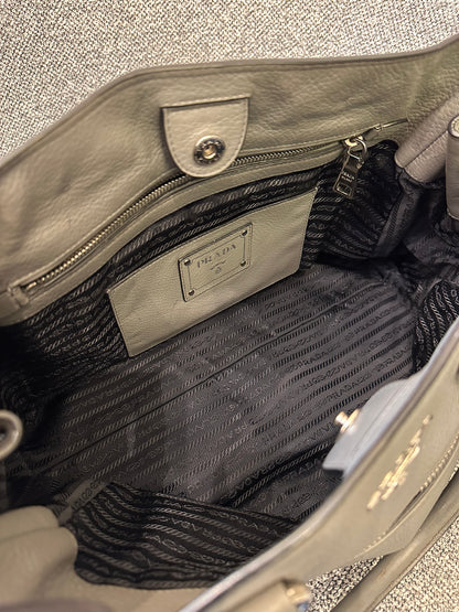 Vitello Phenix Leather Convertible Bag in Gray