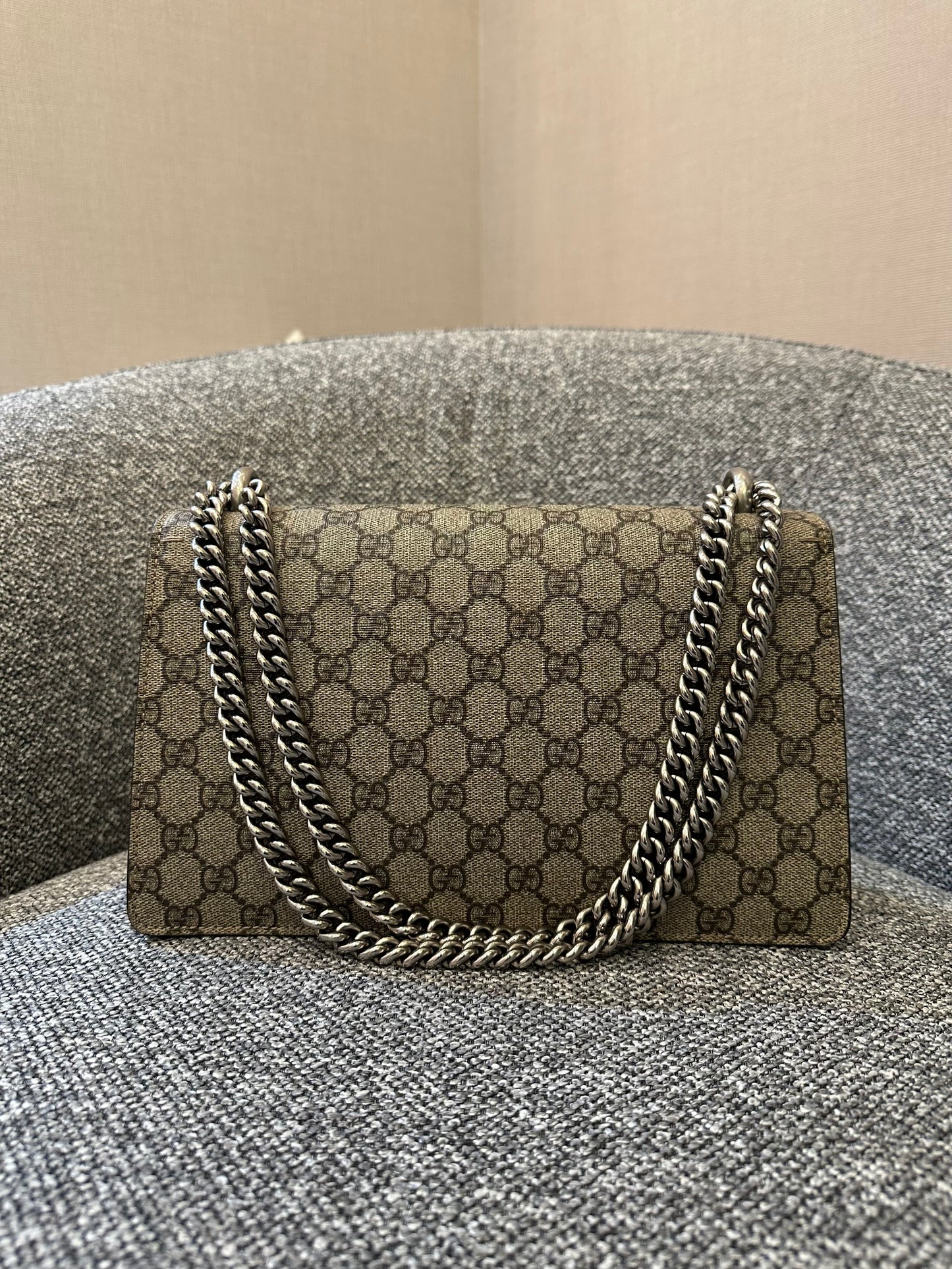 Gucci Dionysus GG Supreme Medium Shoulder Bag in Beige Canvas