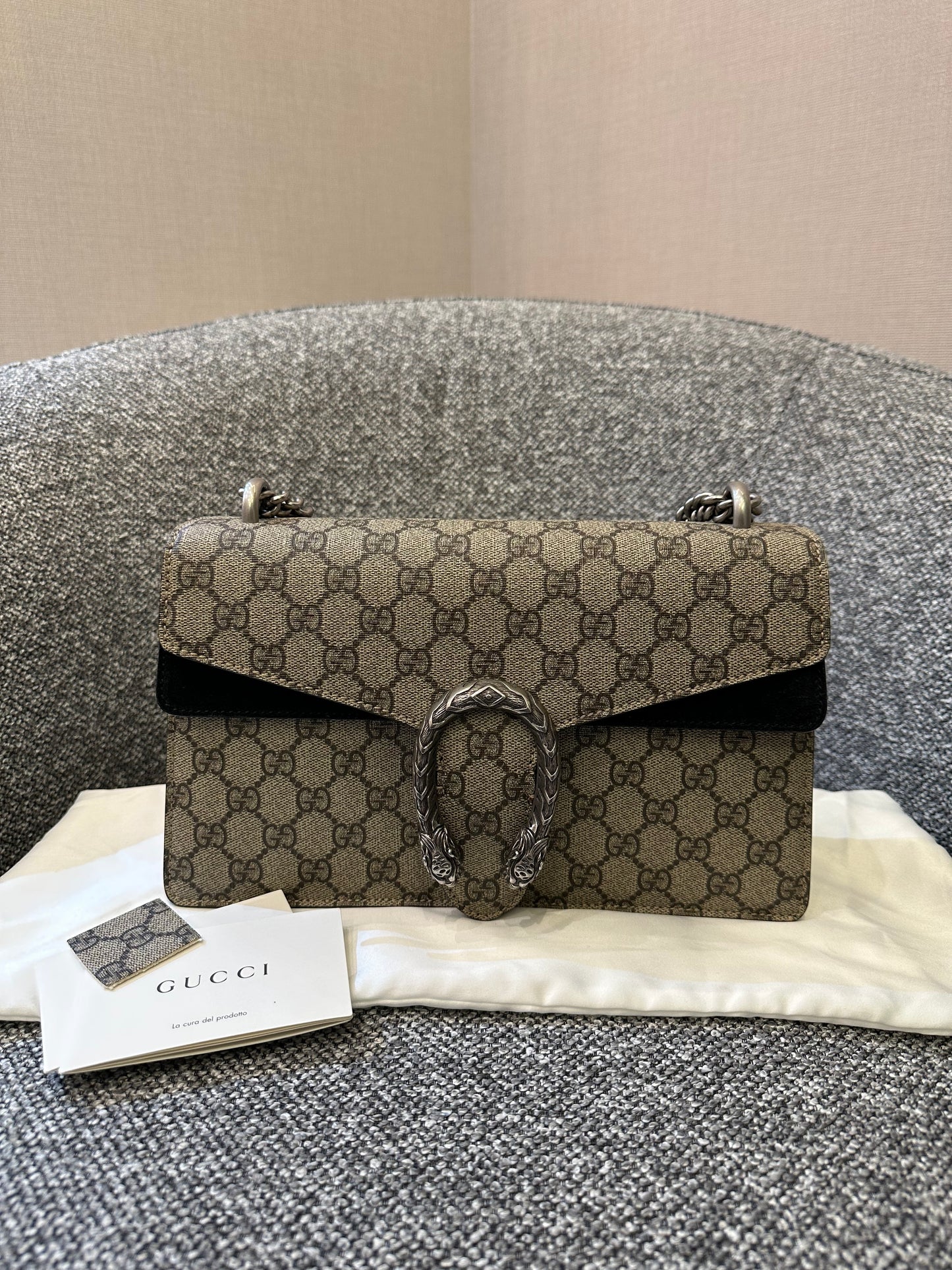 Gucci Dionysus GG Supreme Medium Shoulder Bag in Black Canvas