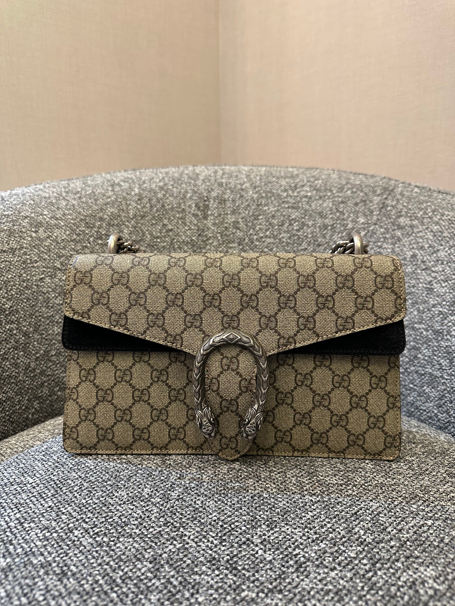 Gucci Dionysus GG Supreme Medium Shoulder Bag in Black Canvas