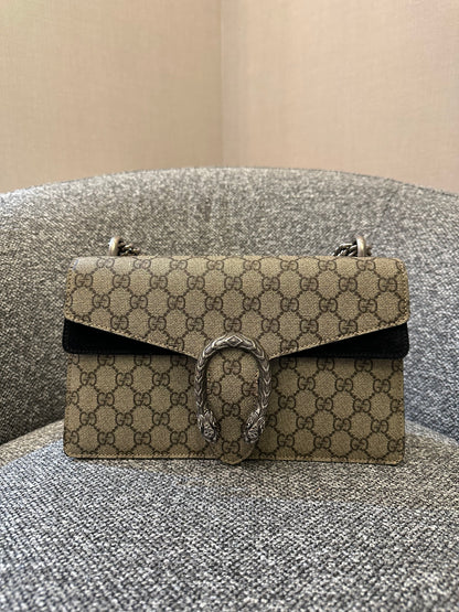 Gucci Dionysus GG Supreme Medium Shoulder Bag in Black Canvas