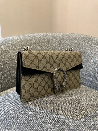 Gucci Dionysus GG Supreme Medium Shoulder Bag in Black Canvas