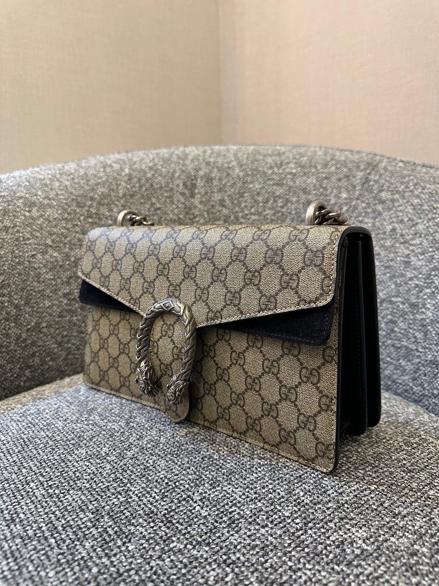 Gucci Dionysus GG Supreme Medium Shoulder Bag in Black Canvas