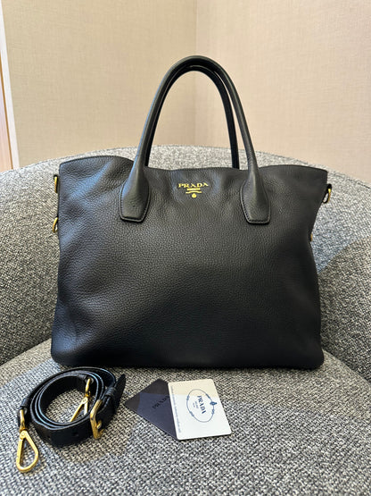 Prada Vitello Daino Tote Bag in Black Leather