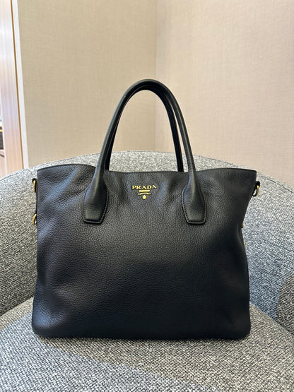 Prada Vitello Daino Tote Bag in Black Leather
