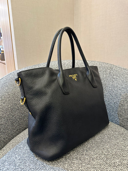 Prada Vitello Daino Tote Bag in Black Leather