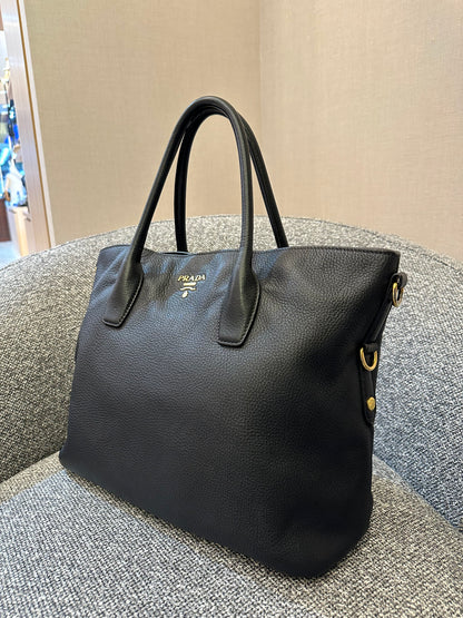 Prada Vitello Daino Tote Bag in Black Leather