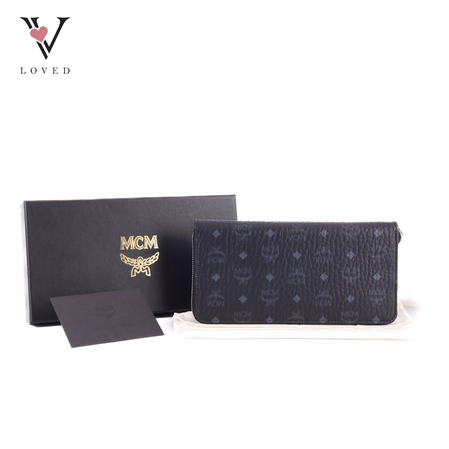 MCM Visetos Large Zip Around Wallet in Black Coated Canvas
