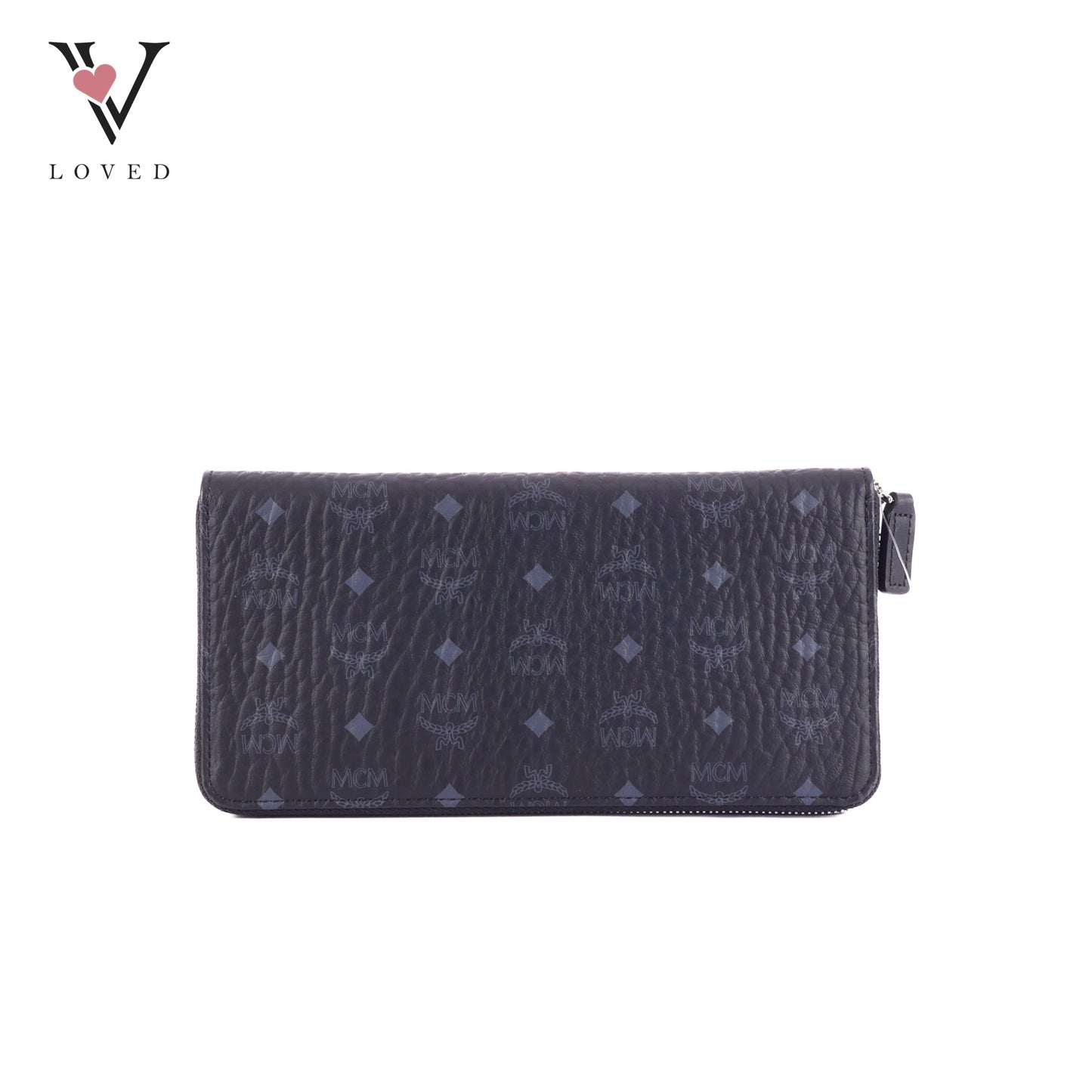 MCM Visetos Large Zip Around Wallet in Black Coated Canvas