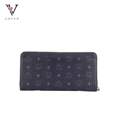 MCM Visetos Large Zip Around Wallet in Black Coated Canvas
