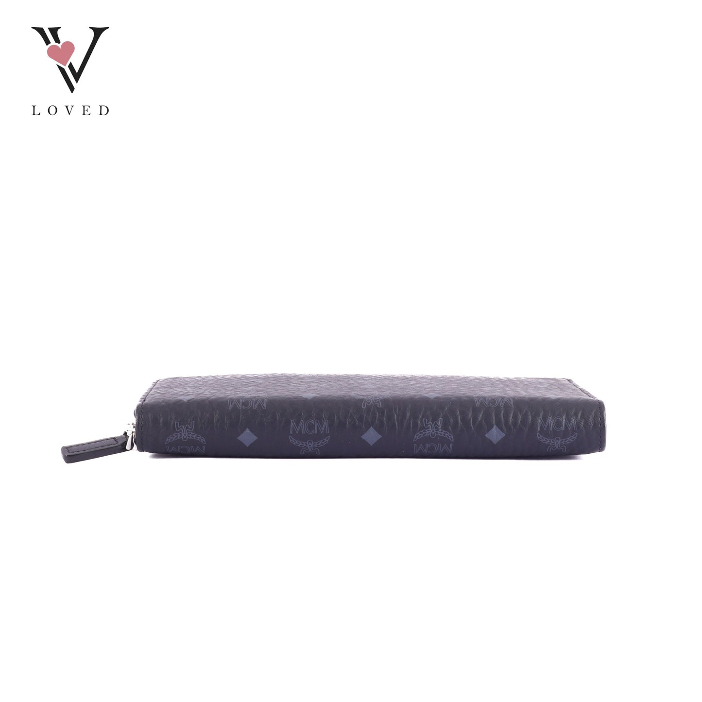 MCM Visetos Large Zip Around Wallet in Black Coated Canvas