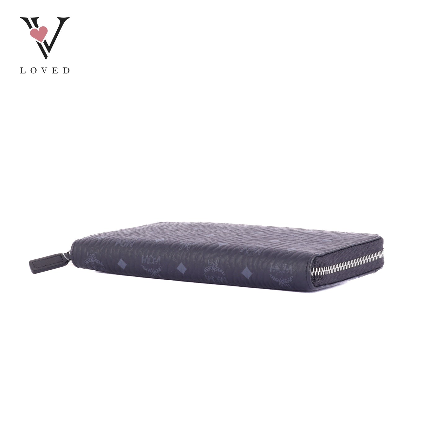 MCM Visetos Large Zip Around Wallet in Black Coated Canvas