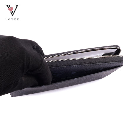 MCM Visetos Large Zip Around Wallet in Black Coated Canvas