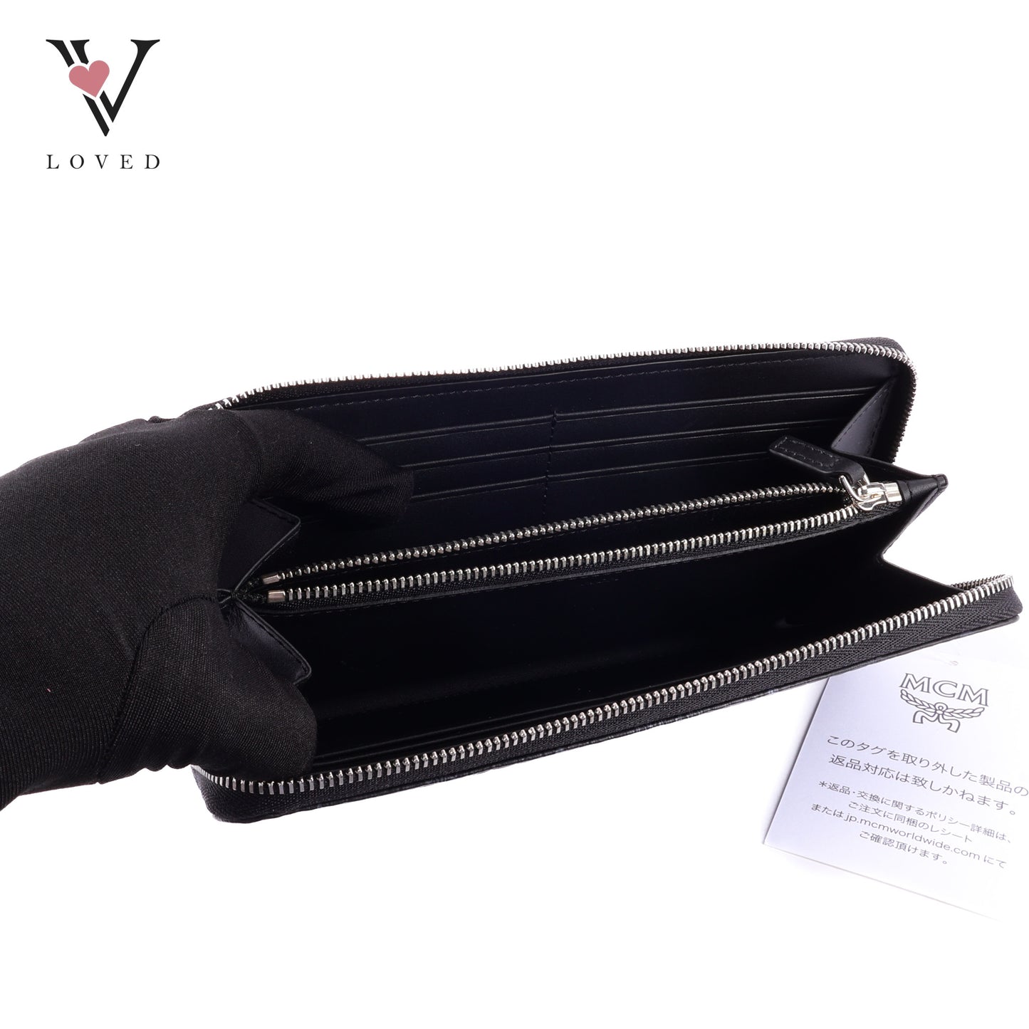 MCM Visetos Large Zip Around Wallet in Black Coated Canvas