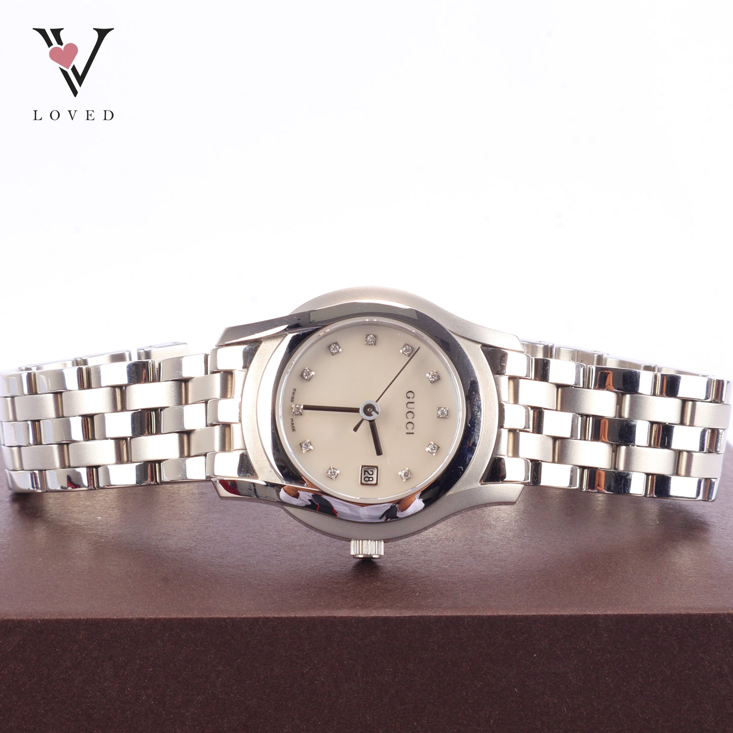 Gucci 5500L Classic Mother Of Pearl With Diamond Index Watch