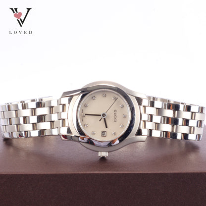 Gucci 5500L Classic Mother Of Pearl With Diamond Index Watch