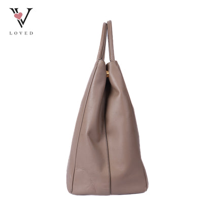 Beige Saffiano Lux Leather Double Zip Tote