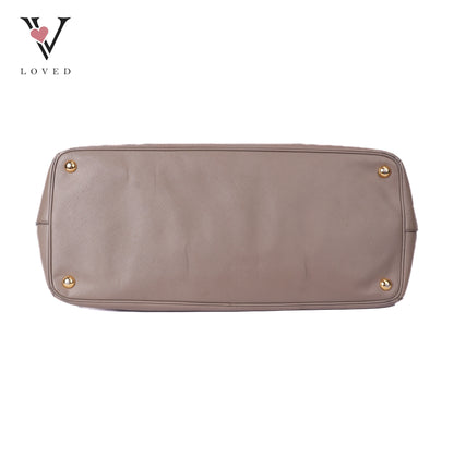 Beige Saffiano Lux Leather Double Zip Tote
