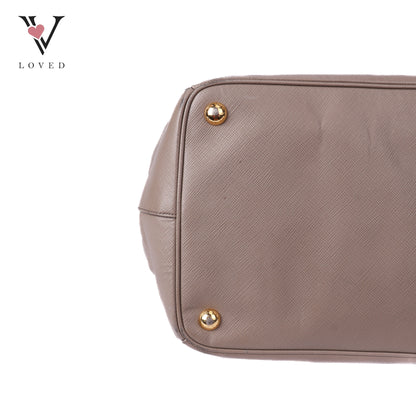 Beige Saffiano Lux Leather Double Zip Tote