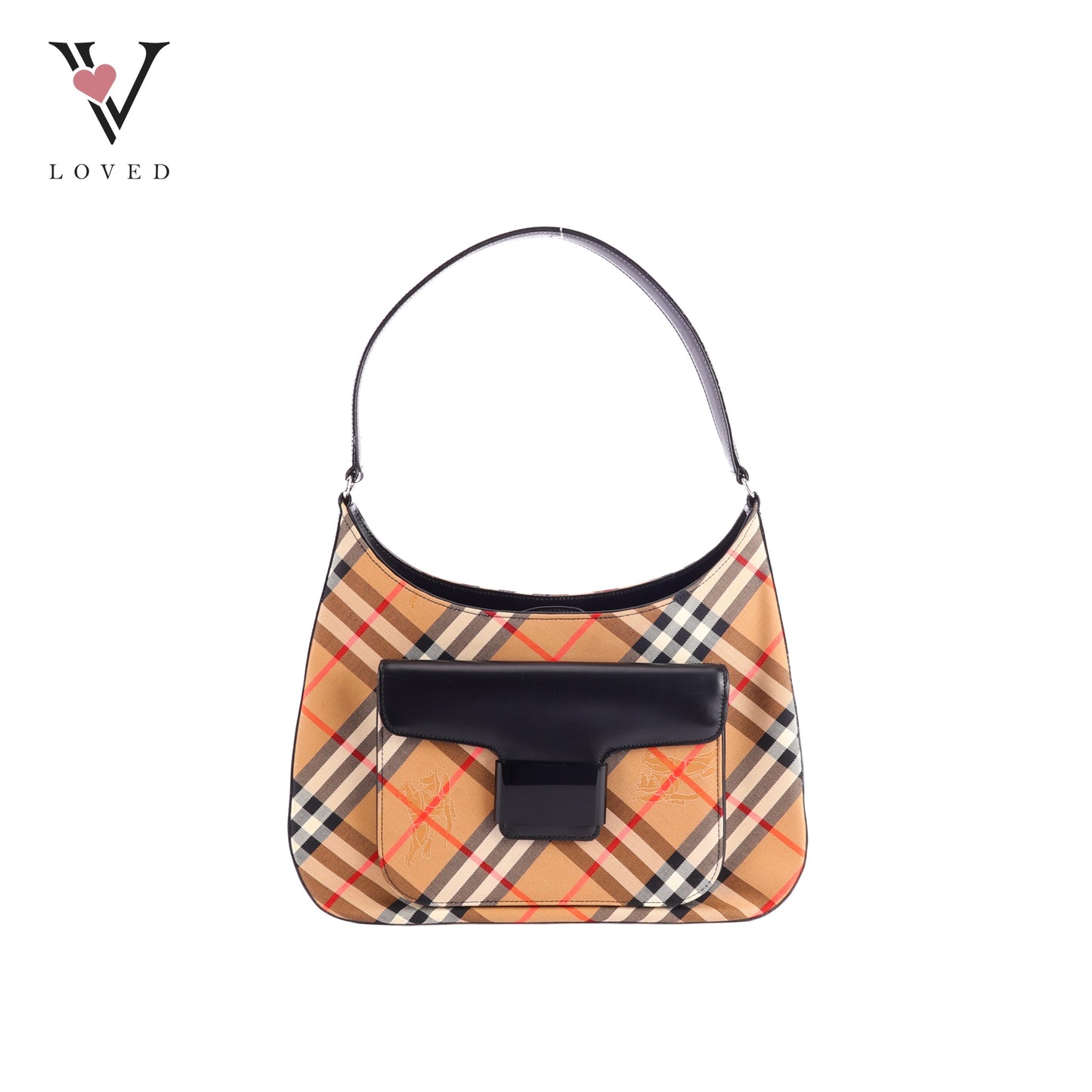 Burberry Nova Check Canvas And Black Leather Shoulder Bag