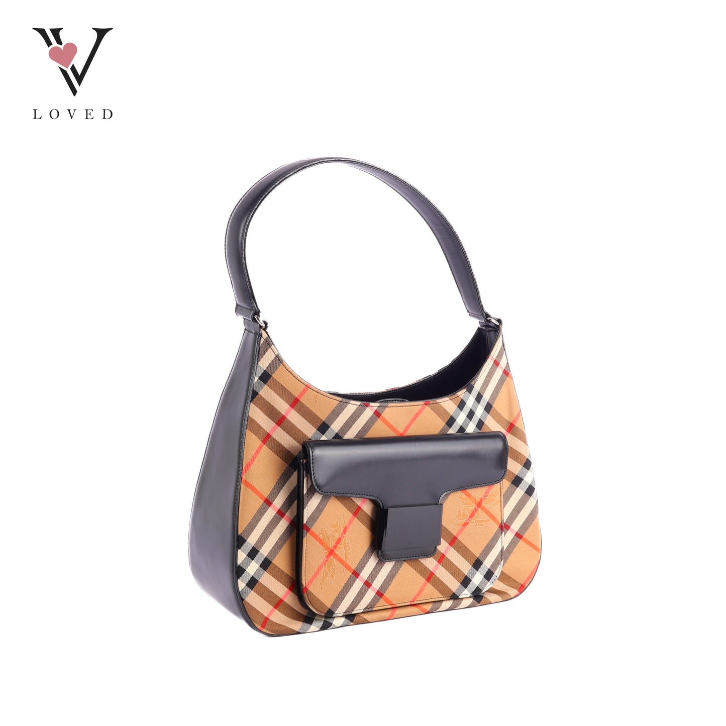 Burberry Nova Check Canvas And Black Leather Shoulder Bag