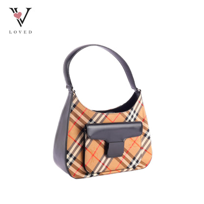 Burberry Nova Check Canvas And Black Leather Shoulder Bag