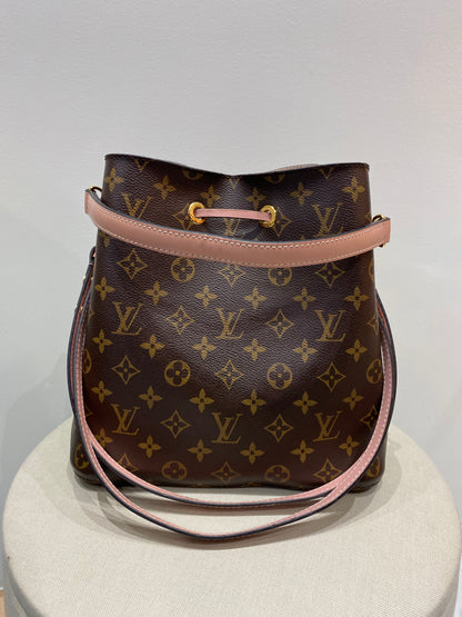 Louis Vuitton NeoNoe Bucket Bag in Monogram Canvas with Pink Coquelicots Leather Trim