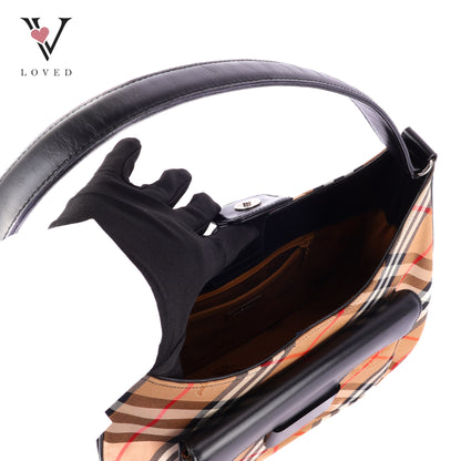 Burberry Nova Check Canvas And Black Leather Shoulder Bag