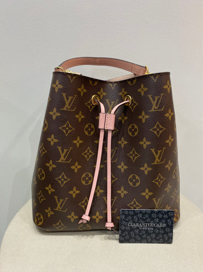 Louis Vuitton NeoNoe Bucket Bag in Monogram Canvas with Pink Coquelicots Leather Trim