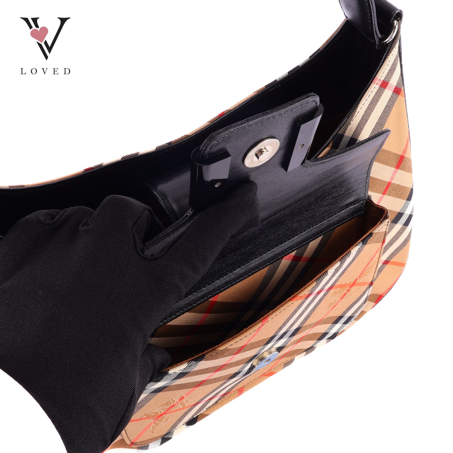 Burberry Nova Check Canvas And Black Leather Shoulder Bag