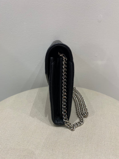 Yves Saint Laurent Cassandre Wallet on Chain in Black Chevron Quilted Leather SHW