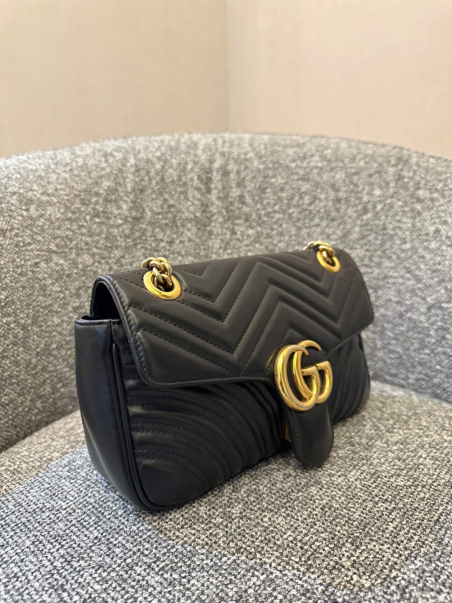 Gucci GG Marmont Mini Matelassé Shoulder Bag in Black Leather