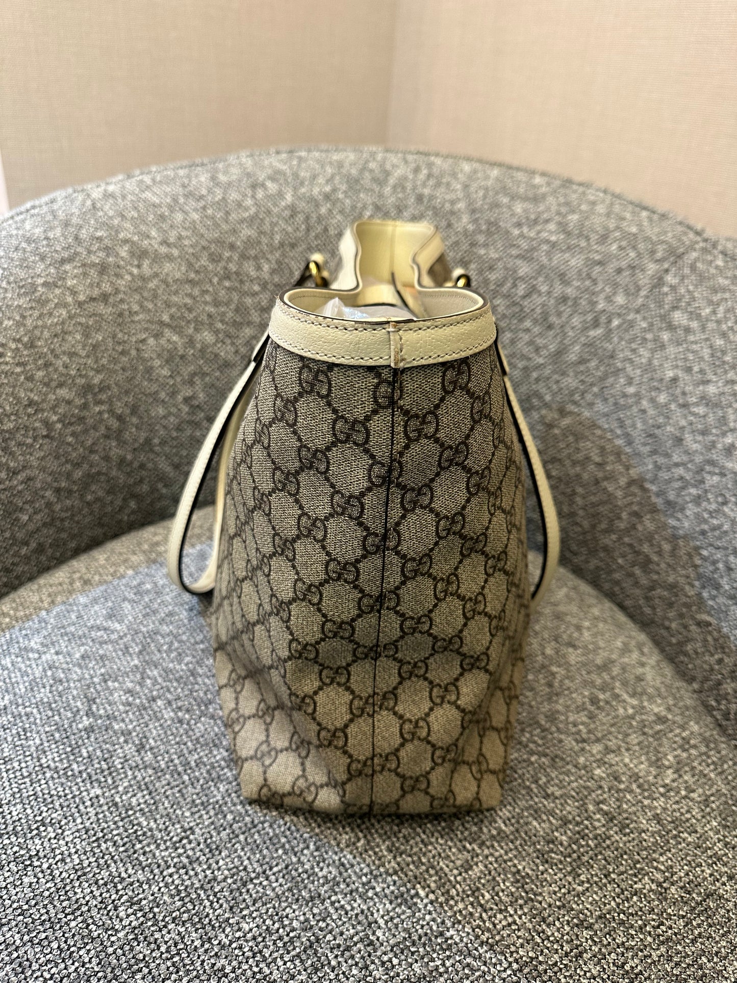 Gucci Ophidia GG Tote Bag in Beige and Ebony GG Supreme Canvas with Ivory Leather Trim