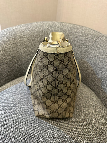 Gucci Ophidia GG Tote Bag in Beige and Ebony GG Supreme Canvas with Ivory Leather Trim