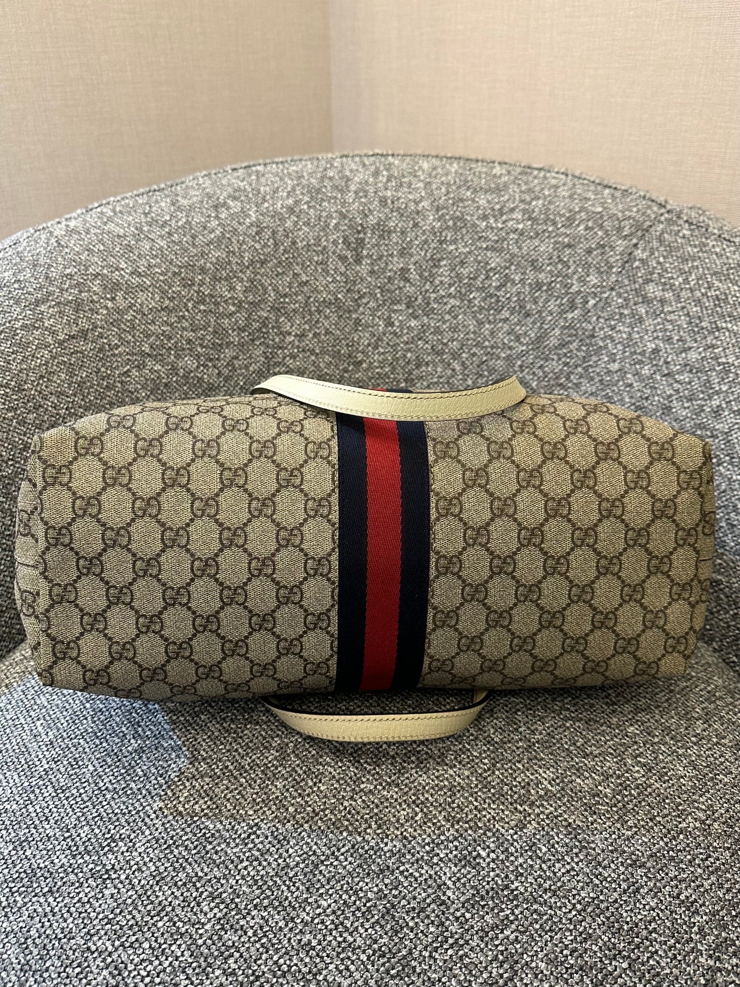 Gucci Ophidia GG Tote Bag in Beige and Ebony GG Supreme Canvas with Ivory Leather Trim