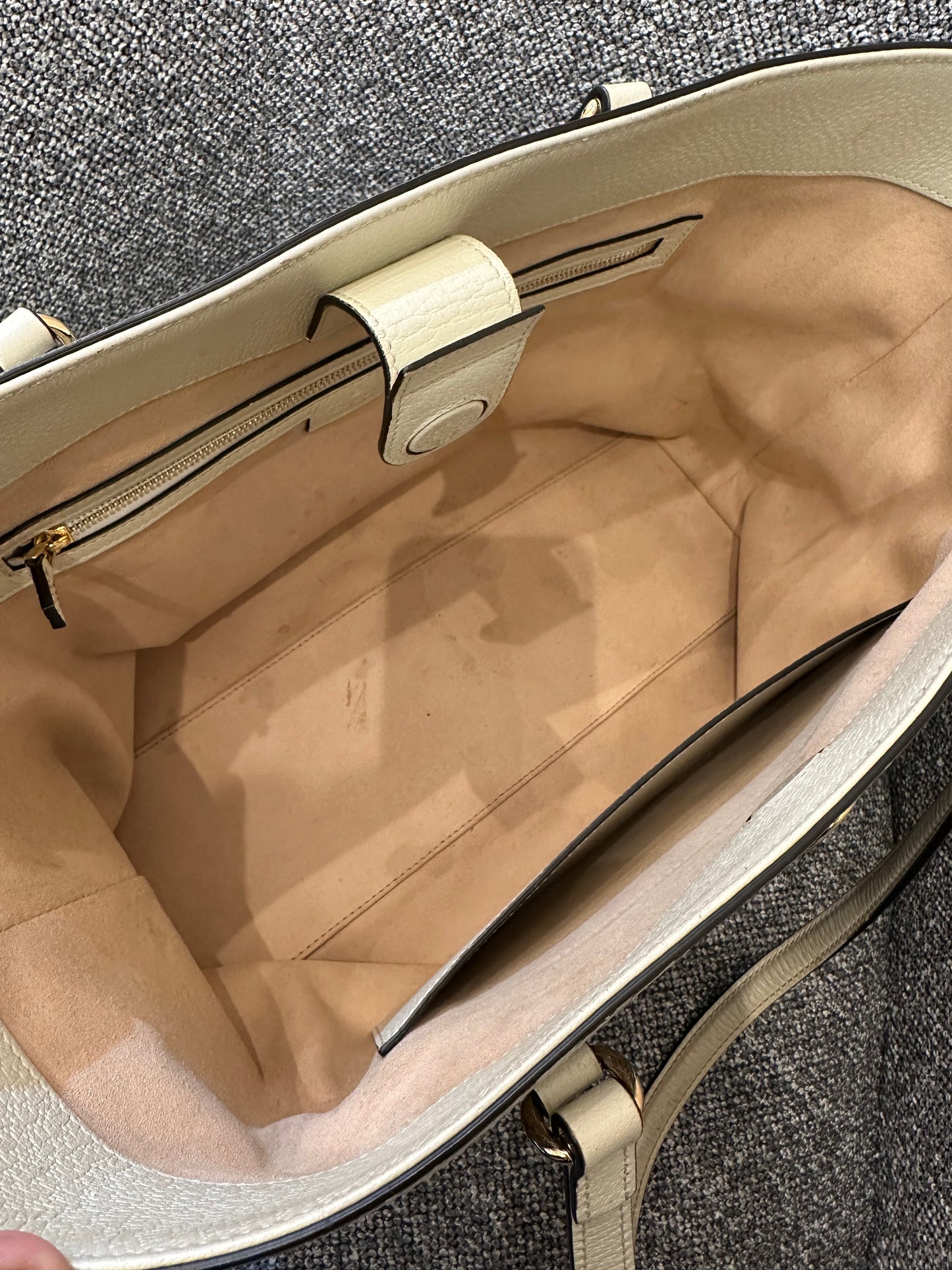 Gucci Ophidia GG Tote Bag in Beige and Ebony GG Supreme Canvas with Ivory Leather Trim