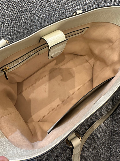Gucci Ophidia GG Tote Bag in Beige and Ebony GG Supreme Canvas with Ivory Leather Trim