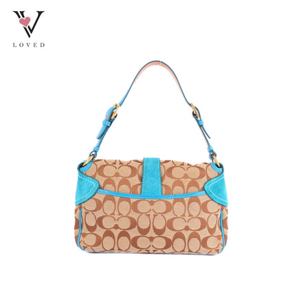 Coach Signature Shoulder Bag With Teal Suede Trim