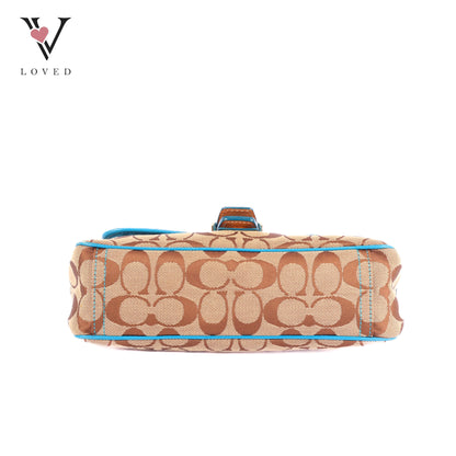 Coach Signature Shoulder Bag With Teal Suede Trim