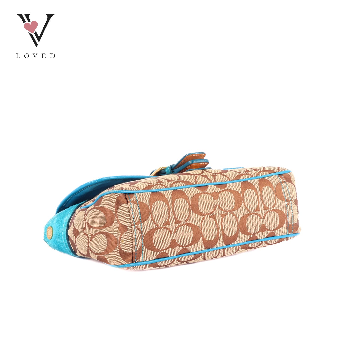 Coach Signature Shoulder Bag With Teal Suede Trim