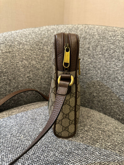 Gucci Ophidia GG Small Messenger Bag in Beige Supreme Canvas with Brown Leather Trim